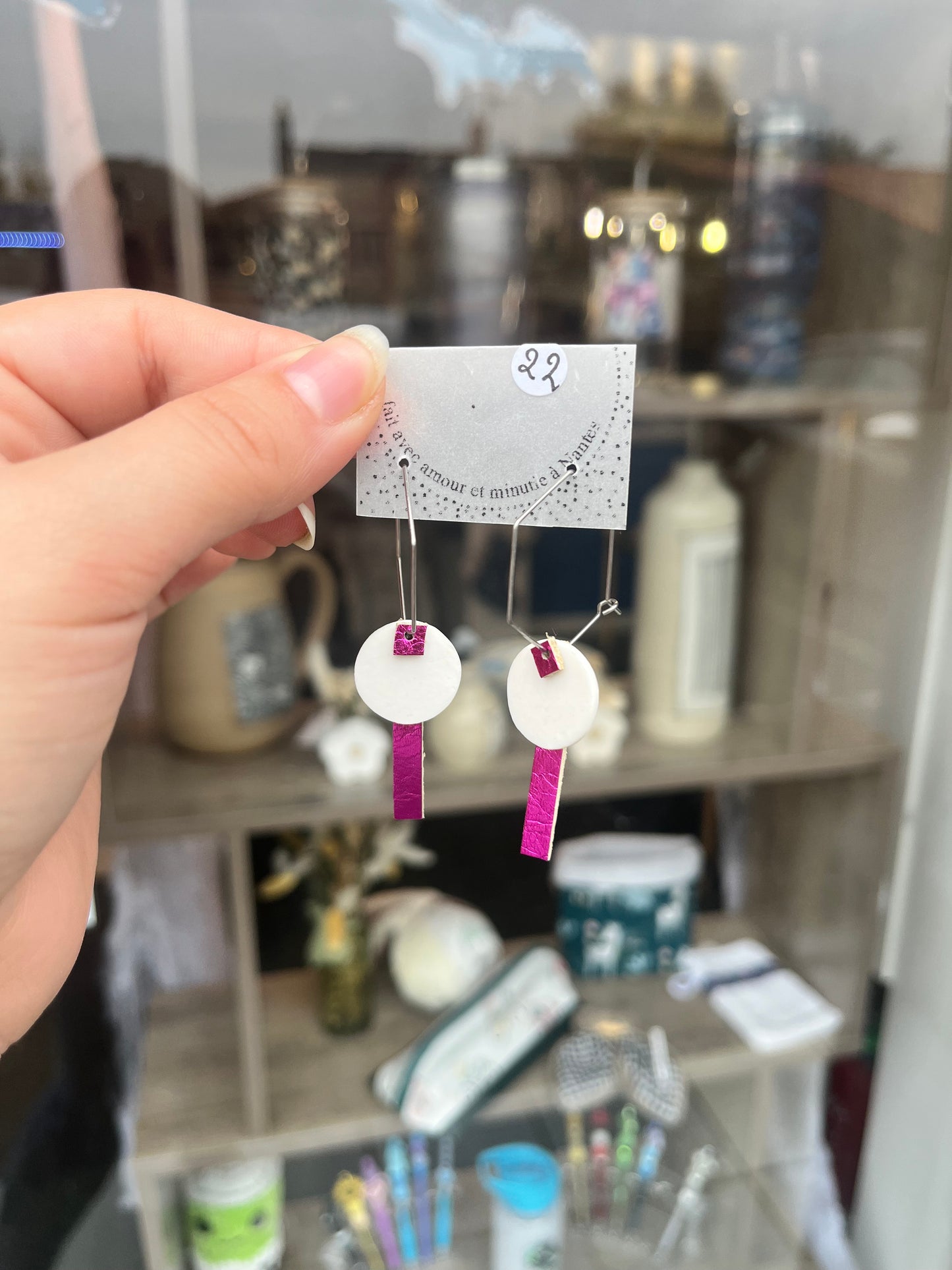 Boucle d’oreille céramique rose