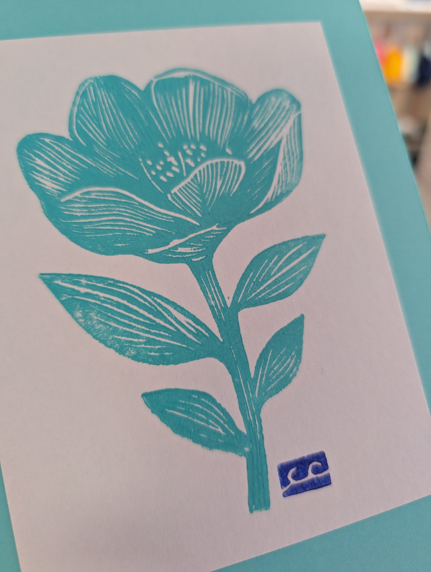 Affiche fleur bleu cian