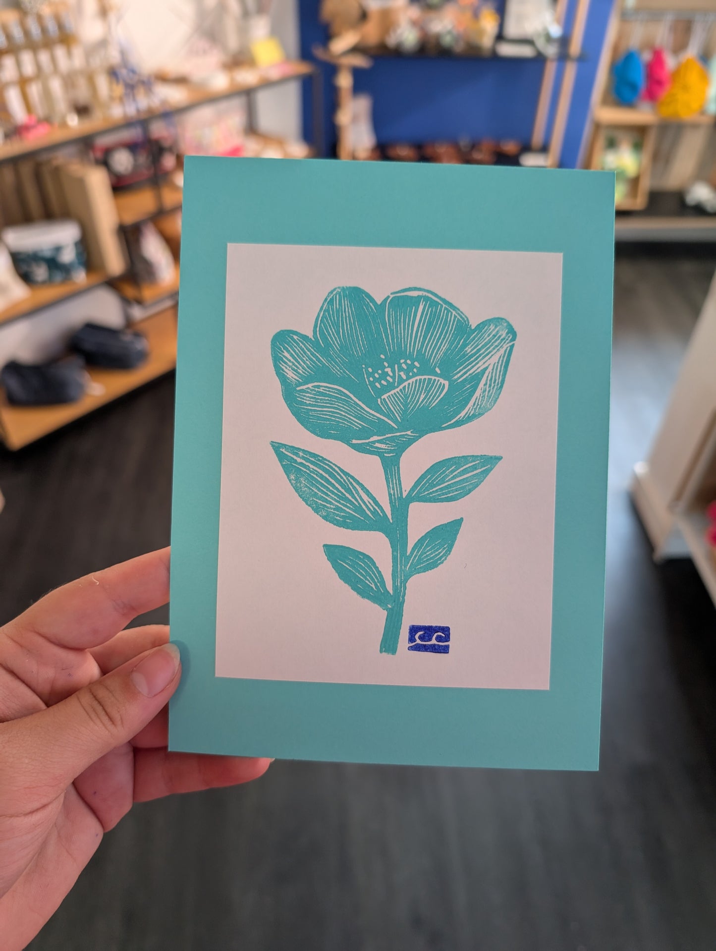 Affiche fleur bleu cian