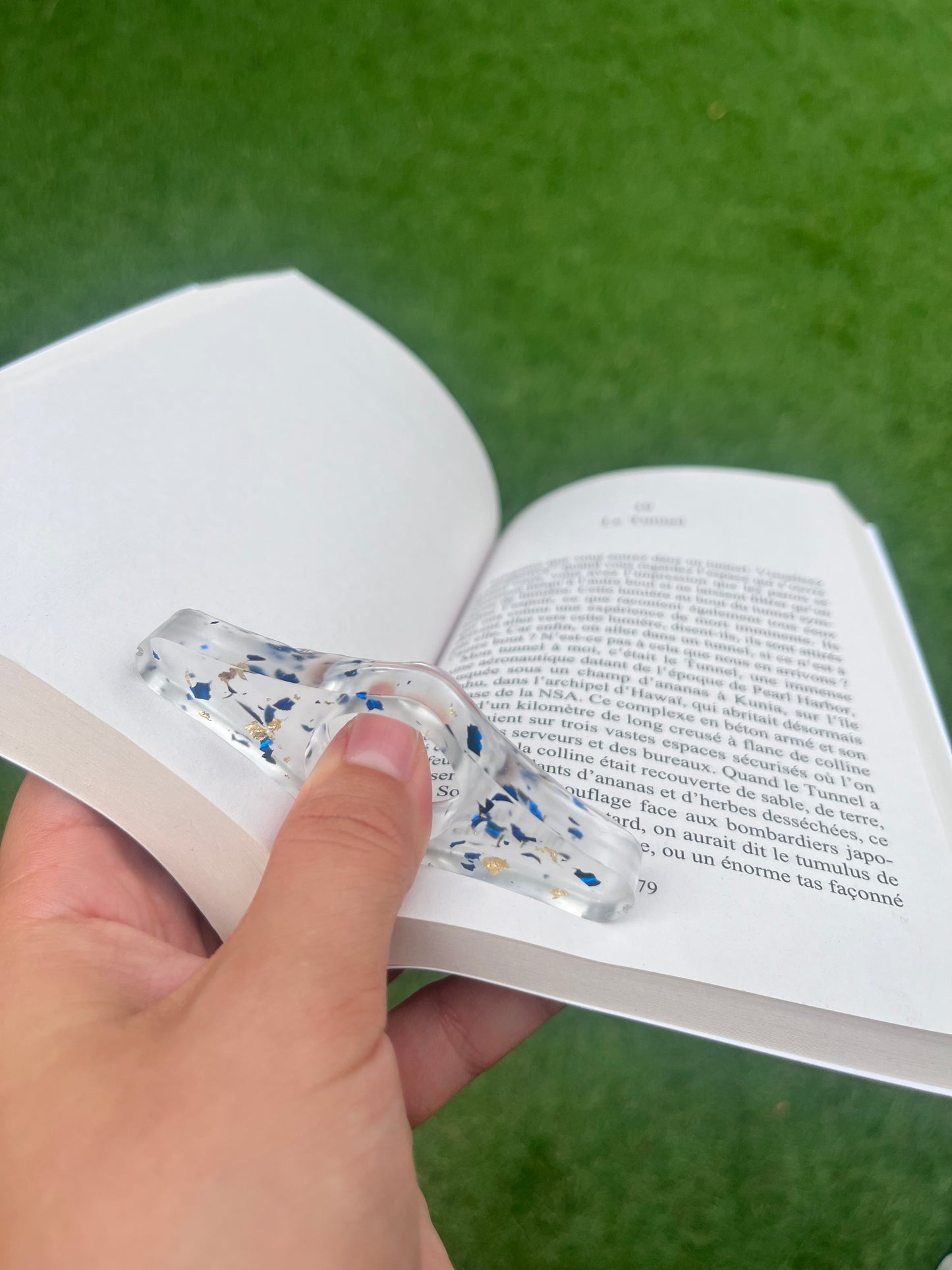 Bague de lecture bleu et or