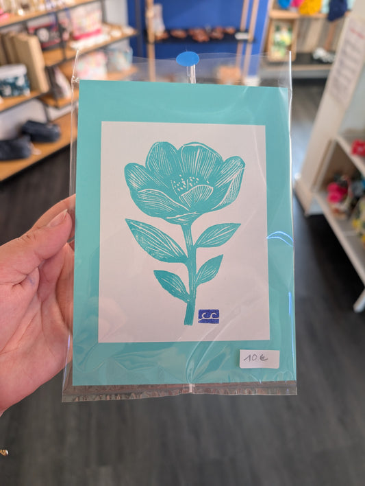 Affiche fleur bleu cian